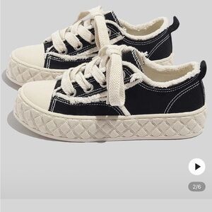 SHEIN Black and Cream Canvas Sneakers with Textured Sole